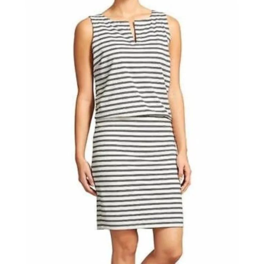 Athleta Stripe Vida Dress White Gray